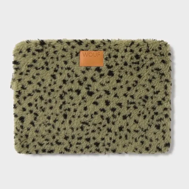 Housse d'ordinateur moumoute léopard verte