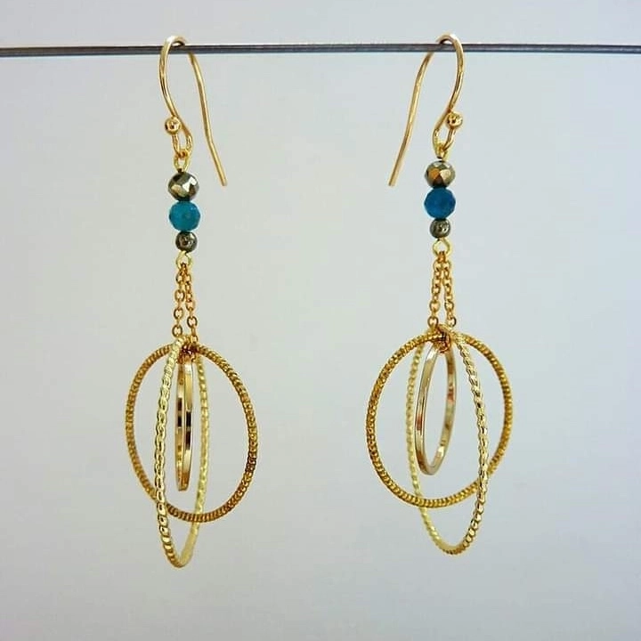 Boucles d'oreilles en acier inoxydable, apatites et pyrites