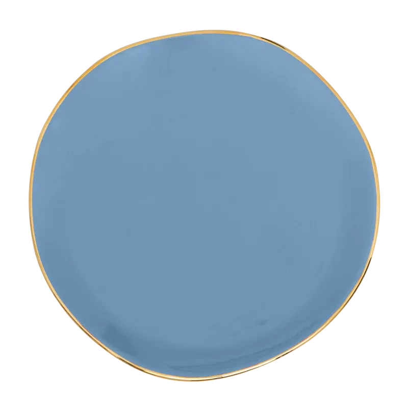 Les jolies soucoupes en porcelaine de couleur avec leur filet or peint à la main, accompagnent les tasses de la même collection, mais peuvent aussi être utilisées seules comme assiette à gâteaux ou pour une entrée. Tellement raffinées, elles peuvent aussi servir d'objet décoratif comme vide poche ou pour y déposer des bijoux.
Dimension : Ø 17 cm