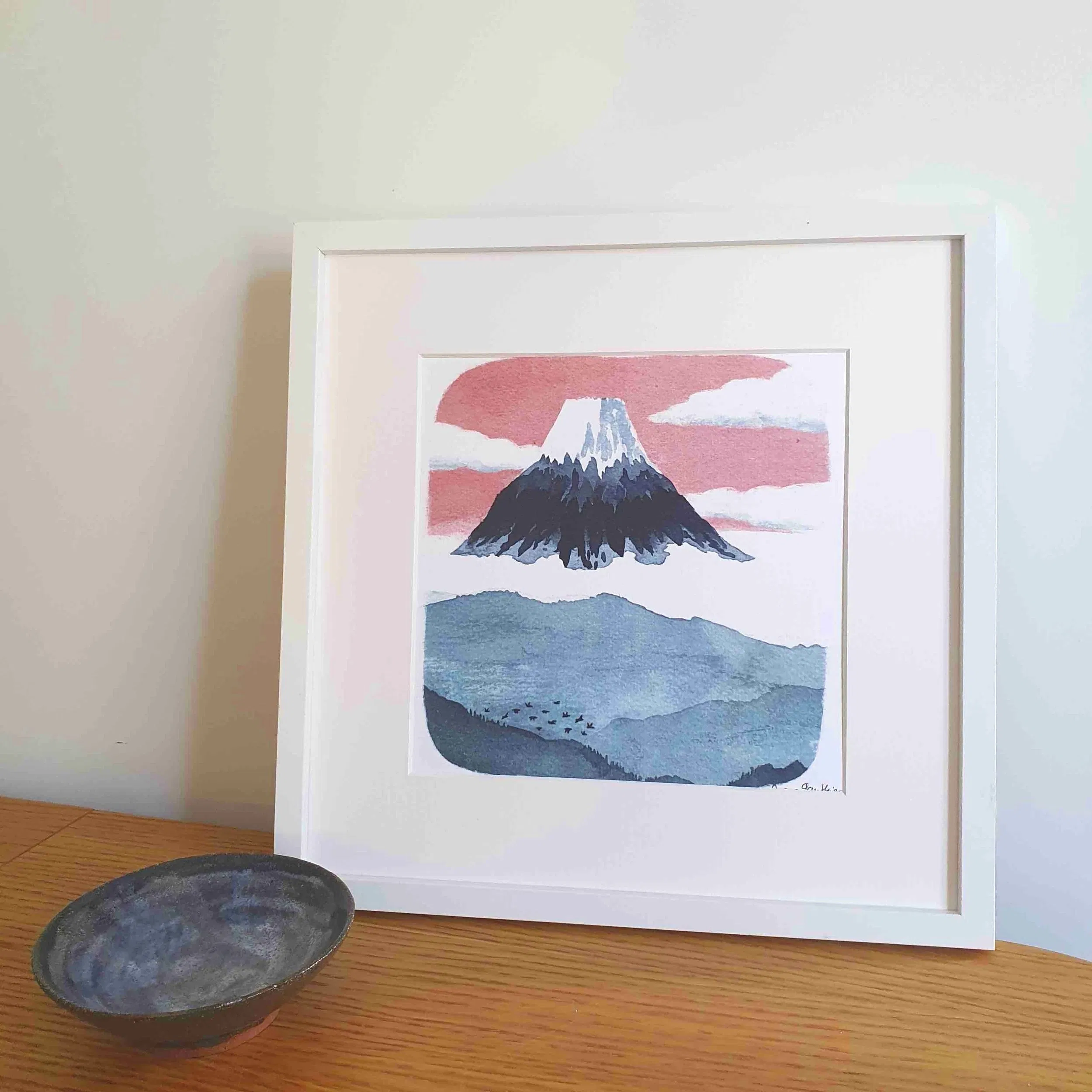 Illustration aquarelle Mont Fuji dans les nuages