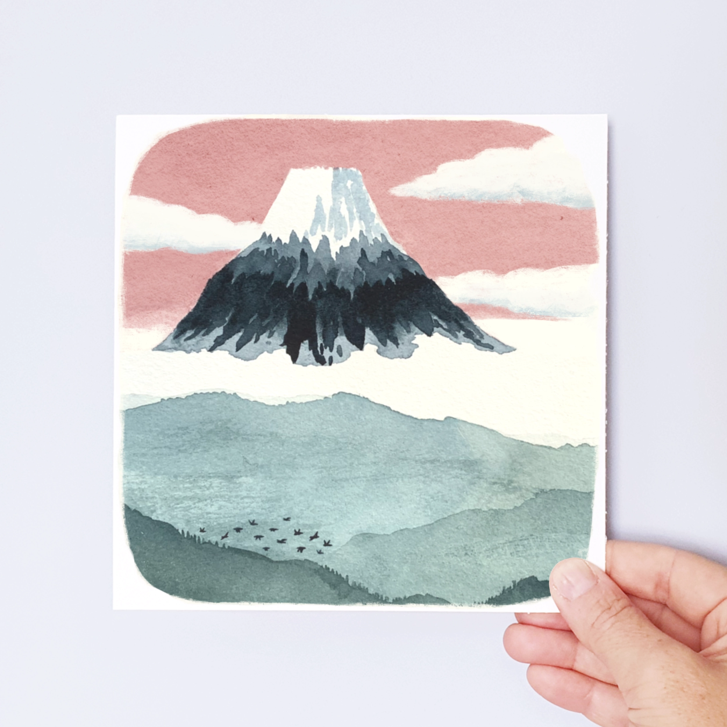 Illustration aquarelle Mont Fuji dans les nuages