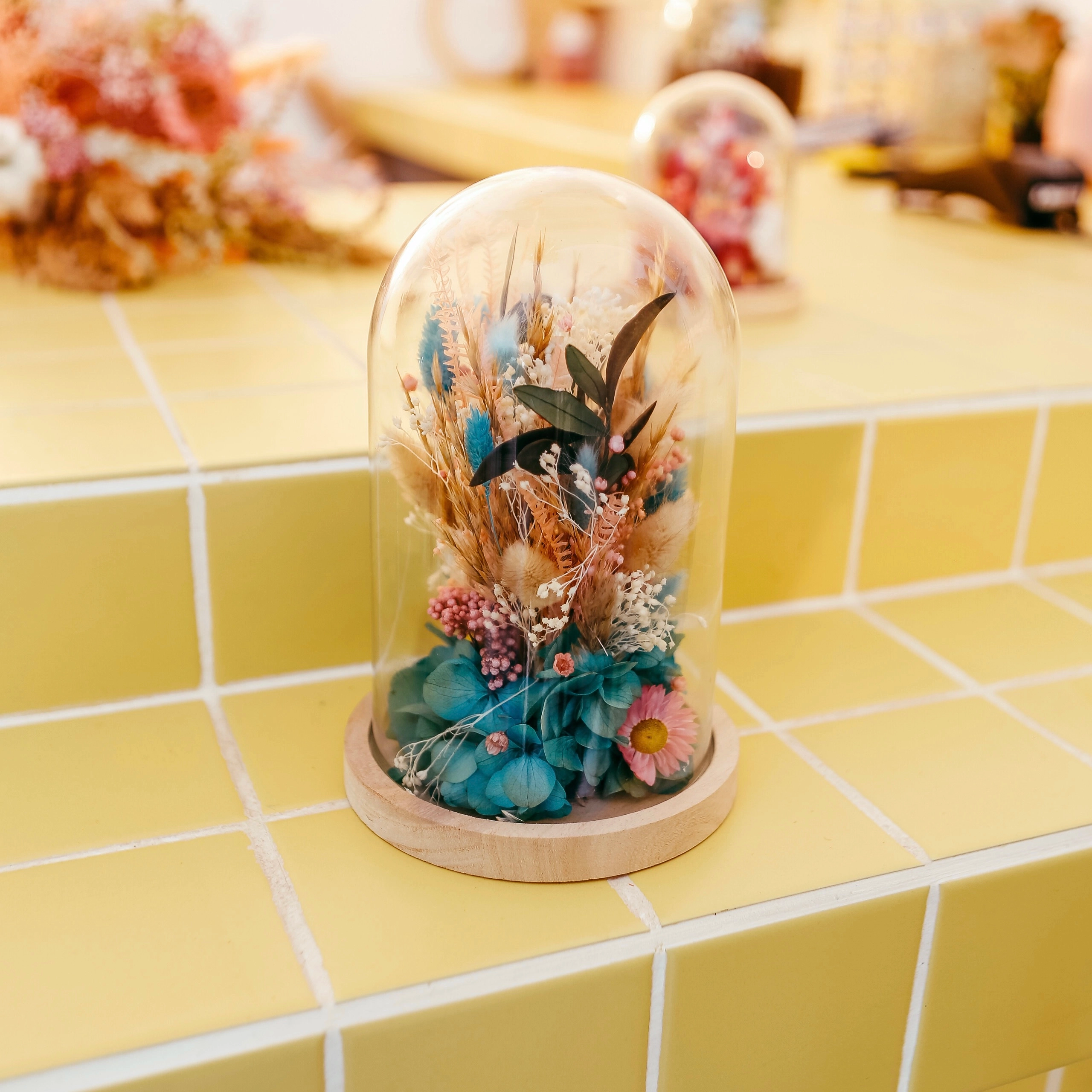 Fleurs séchées sous cloche