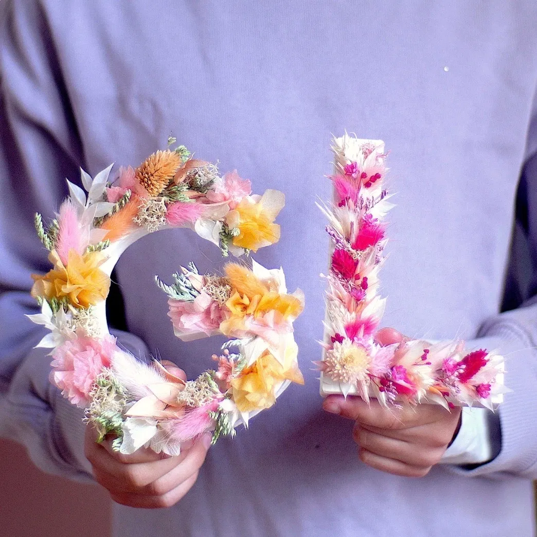 Lettre fleurie personnalisée fleurs séchées