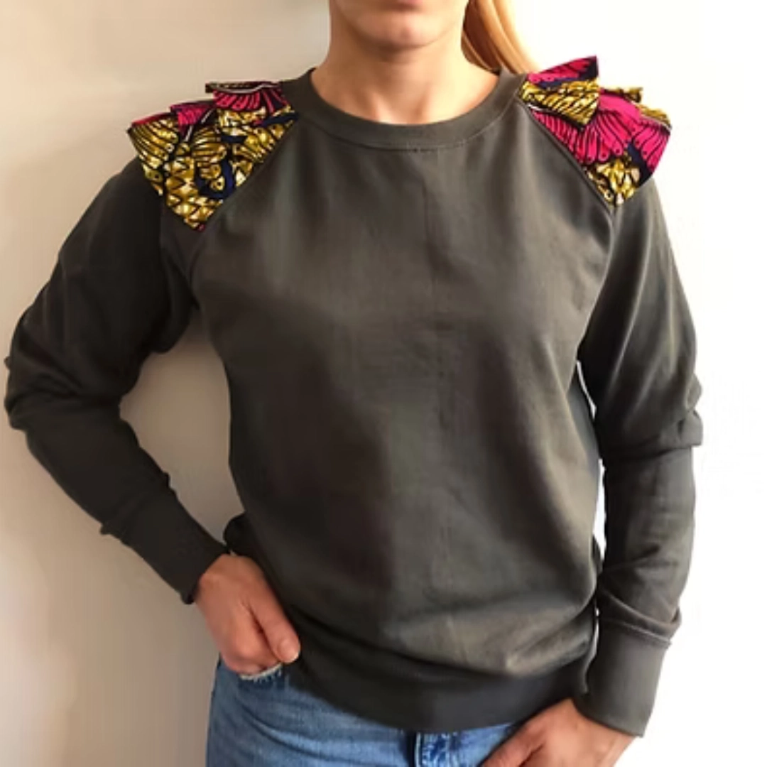 Maison linepo - Sweat Kaki Wax Plumes Roses ocres blanches