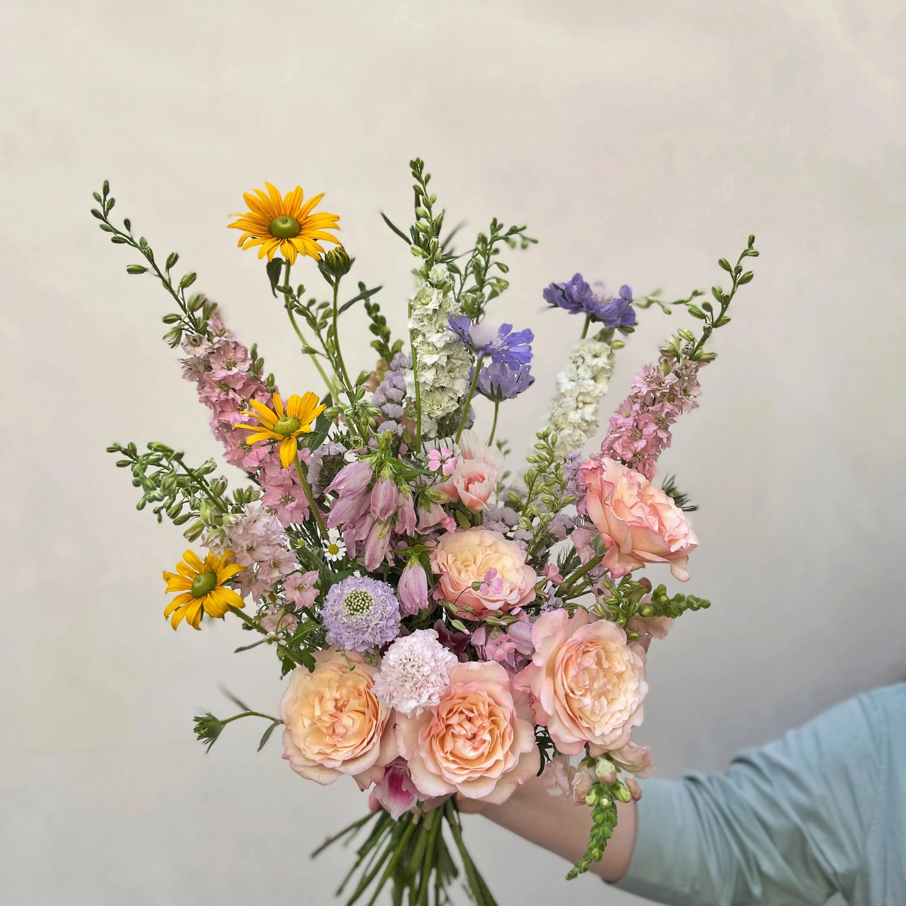 Les photos illustrent des bouquets de printemps de taille "beaucoup", elles ne sont pas contractuelles. Les fleurs et couleurs varient en fonction des arrivages. Une livraison 100% garantie Une livraison aux petits oignons, ça ne s'improvise pas : chez Désirée, les destinataires sont systématiquement contactés (mais sans dire qu'ils vont recevoir un bouquet ni bien sûr de qui ça vient) pour nous assurer de leur présence et éviter les échecs de livraison. Vous avez une demande spécifique (couleurs, détails de livraison) ? Dites-nous tout dans le champ "commentaires" de la page panier ! Tous vos petits mots sont écrits à la main par de vrais humains, et nous mettons un point d'honneur à réaliser le bouquet de vos rêves en fonction des occasions ! Un bouquet graphique Le bouquet des villes, c'est un joli bouquet élancé, travaillé tout en courbe et en hauteur et qui se pose idéalement contre un mur ou sur une cheminée. Un bouquet personnalisé Le bouquet des villes est confectionné selon l'inspiration et la saison par nos fleuristes du 11e, 12e et 14e arrondissement de Paris. Envie de couleurs en particuliers? Optez pour le pastel si vous aimez les teintes douces. Si vous préférez les couleurs franches et prononcées, choisissez plutôt l'option couleurs vives. Pas d'avis? Faites nous confiance, on adore vous surprendre ! Un bouquet écoresponsable Ce bouquet est éco-responsable : il contient 100% de fleurs de saison, issues d'exploitations visitées et sélectionnées pour leur approche raisonnable. Entre avril et octobre, ce bouquet est composé à 100% de fleurs produites en Ile-de-France. En hiver, les fleurs sont à 90 % françaises et à 10% produites dans la région de San Remo à la frontière italienne. Une envie d'en savoir plus sur notre démarche ? Découvrez les engagements de Désirée, fleuriste écoresponsable !