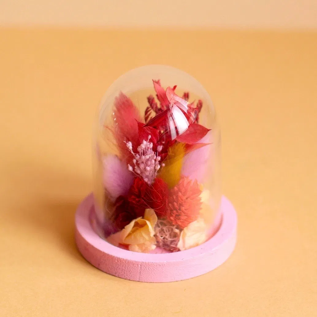 Cloche fleurie XS rose fleurs séchées