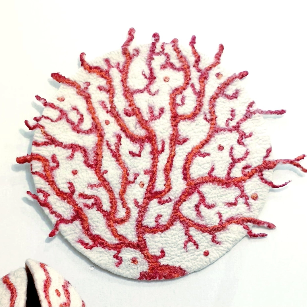 Atelier Lanzetta,Tenture murale ronde coral rouge