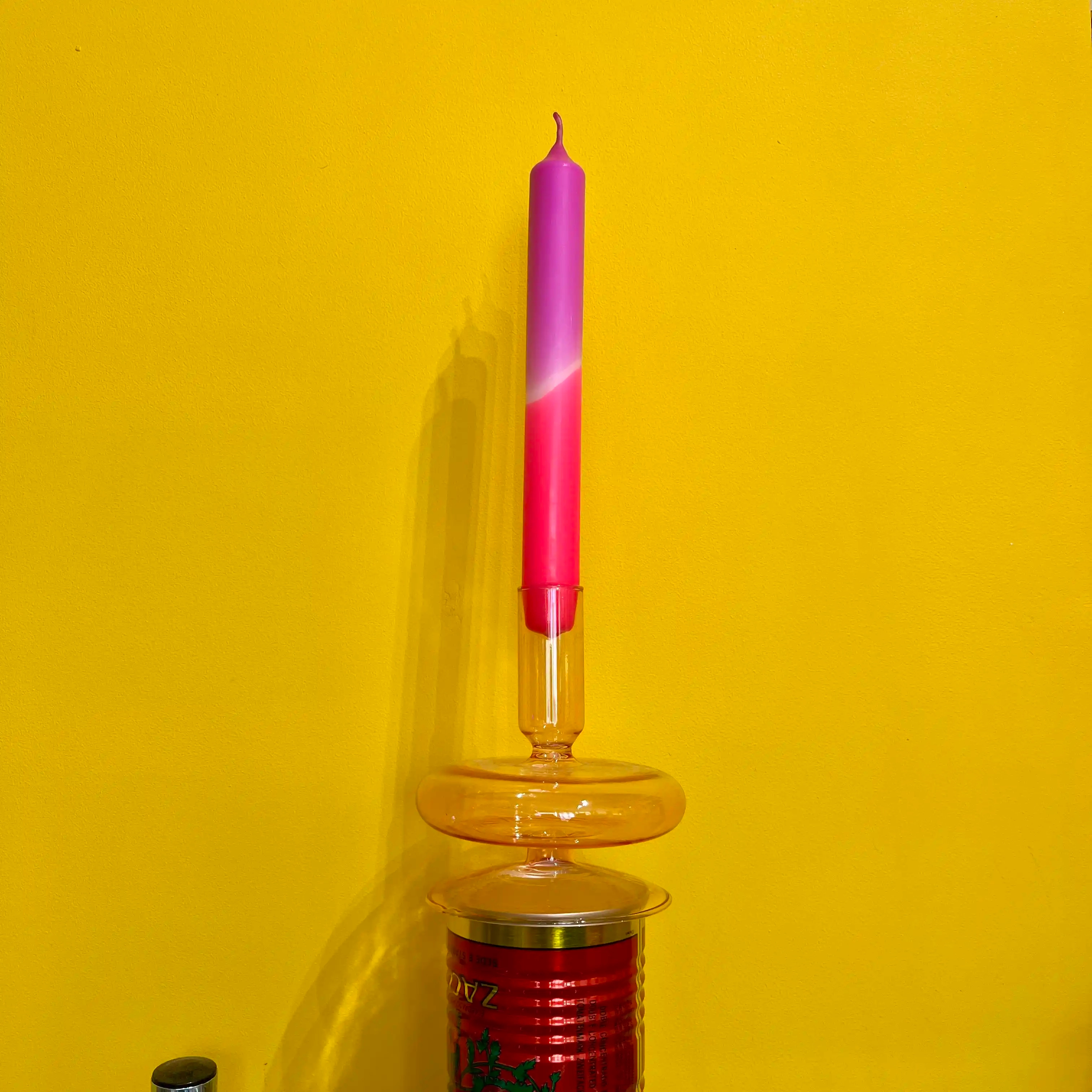 Vase porte-bougie orange en verre